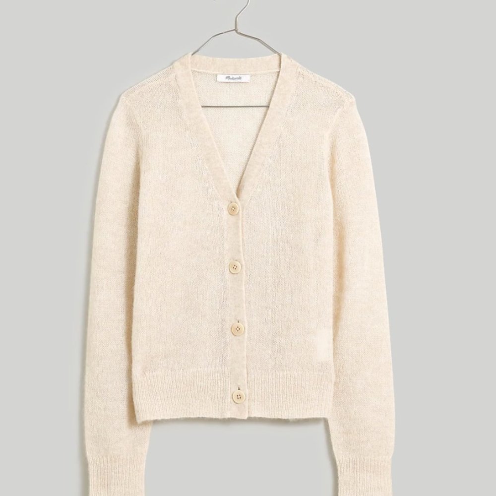 Madewell NWT Alpaca-Blend V-Neck Cardigan - Heather Ecru Color